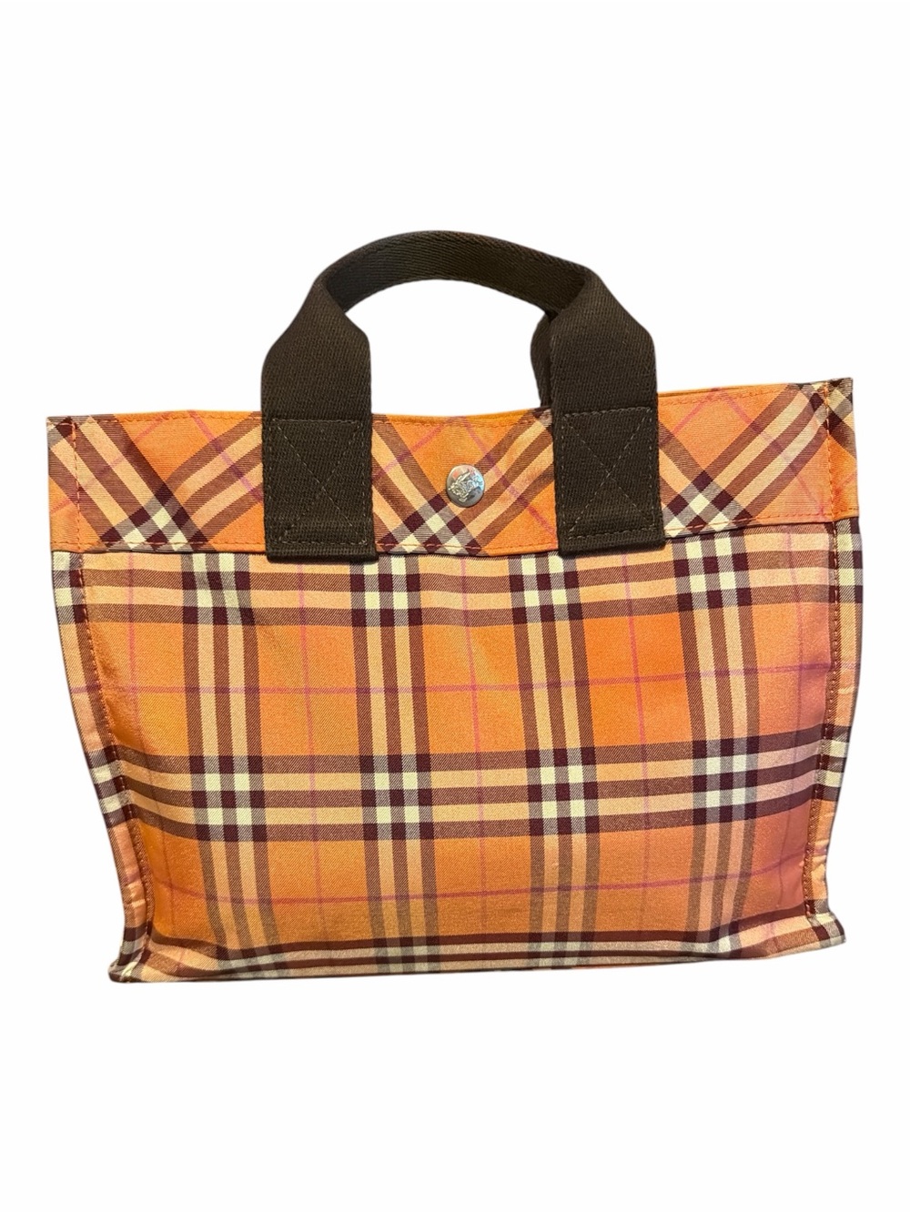 Vintage Burberry Blue Label Rare Orange Pink Check Canvas Tote Bag